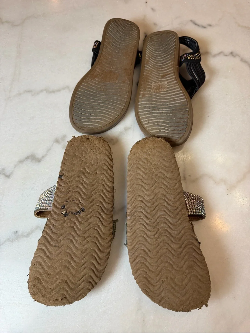 Girls' Rhinestone Slide Sandals & Black T-Strap Sandals - Kids Shoes